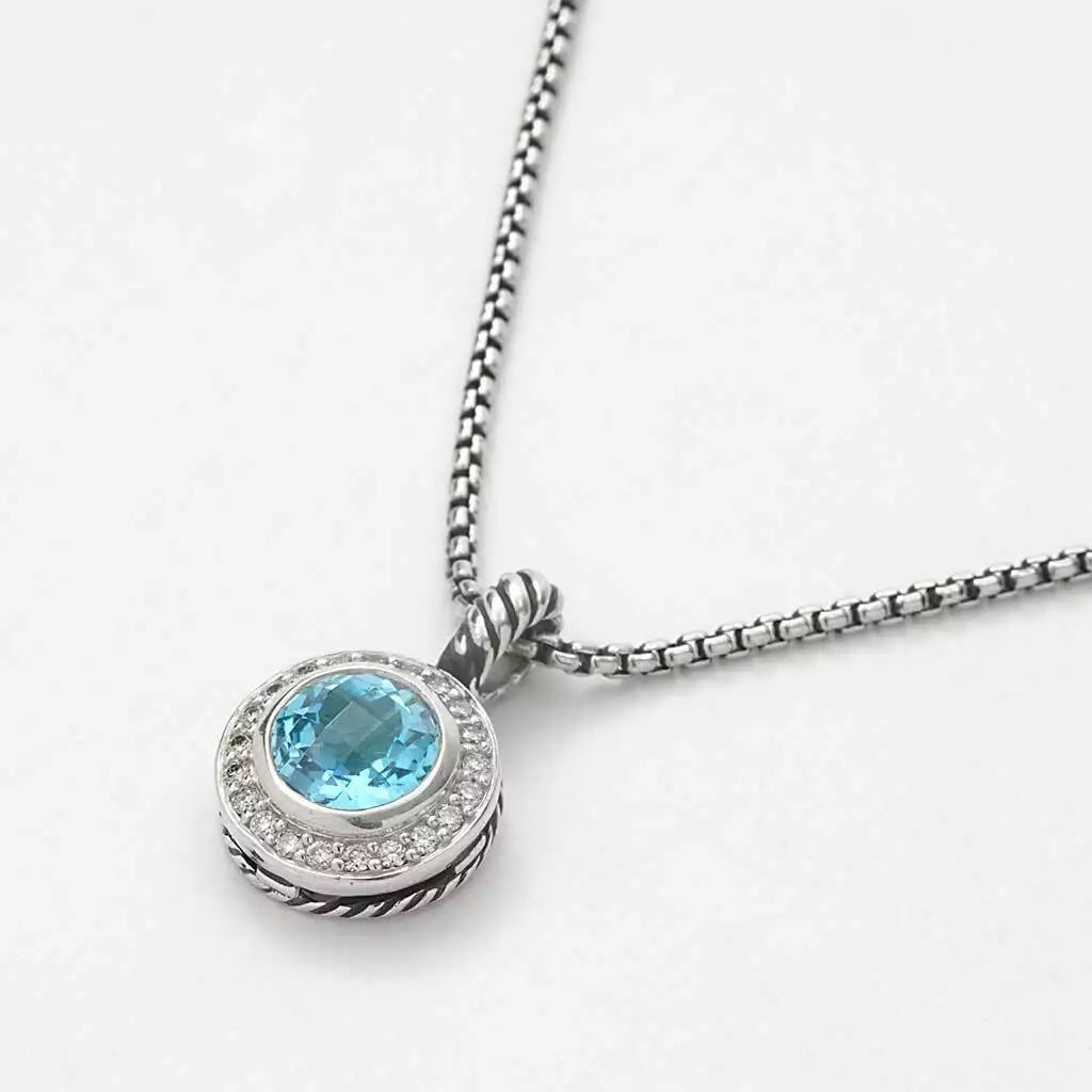 DAVID YURMAN ALBION CERISE BLUE TOPAZ &amp; DIAMONDS SILVER NECKLACE