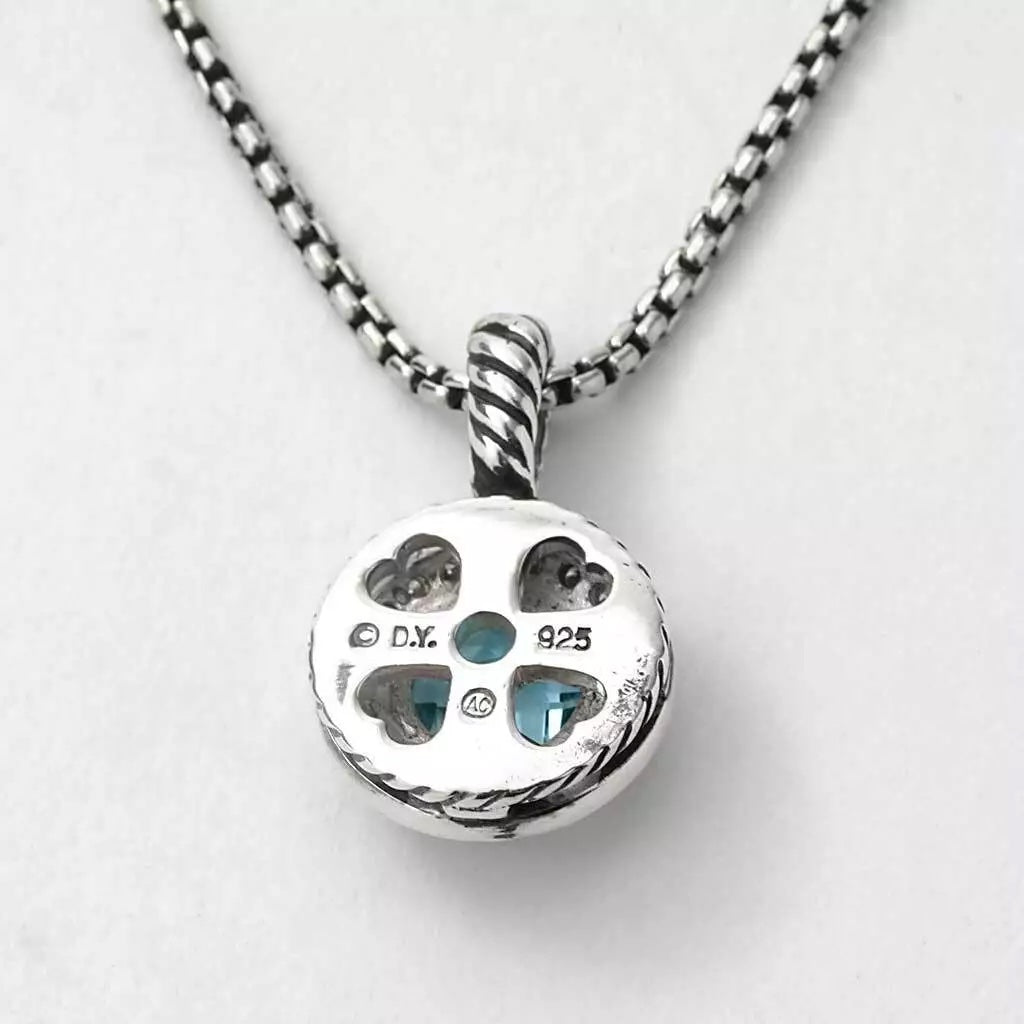 DAVID YURMAN ALBION CERISE BLUE TOPAZ &amp; DIAMONDS SILVER NECKLACE