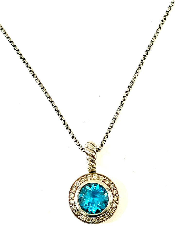 DAVID YURMAN ALBION CERISE BLUE TOPAZ &amp; DIAMONDS SILVER NECKLACE