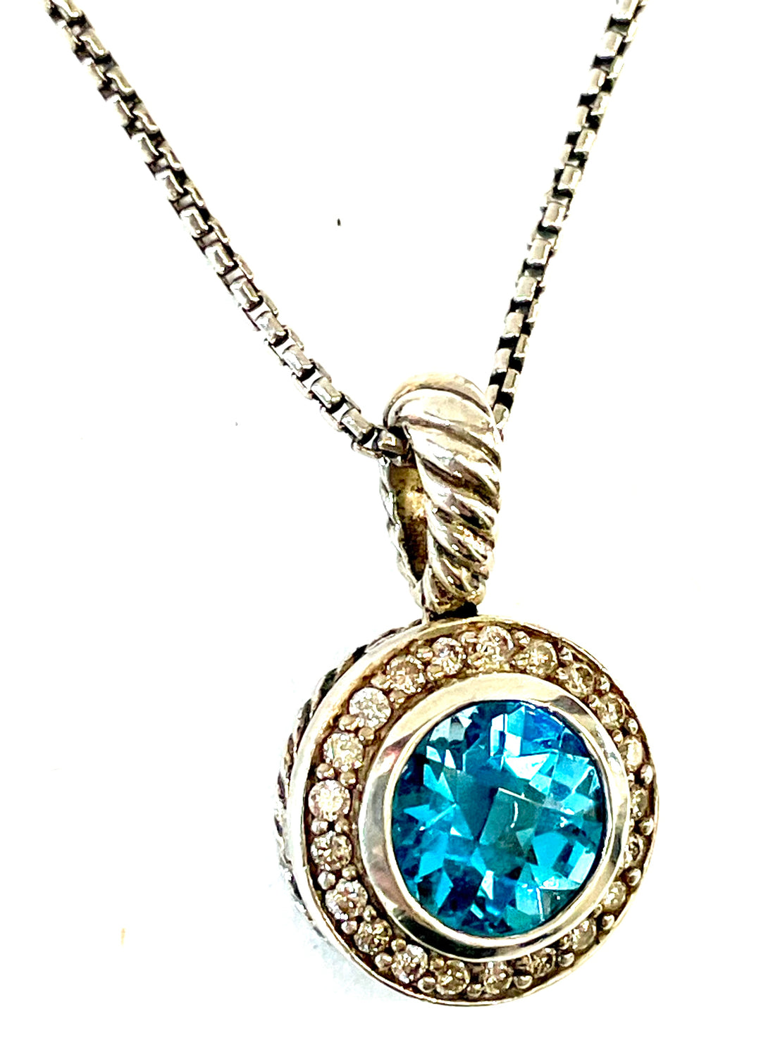 DAVID YURMAN ALBION CERISE BLUE TOPAZ &amp; DIAMONDS SILVER NECKLACE