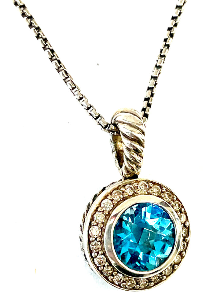 DAVID YURMAN ALBION CERISE BLUE TOPAZ &amp; DIAMONDS SILVER NECKLACE