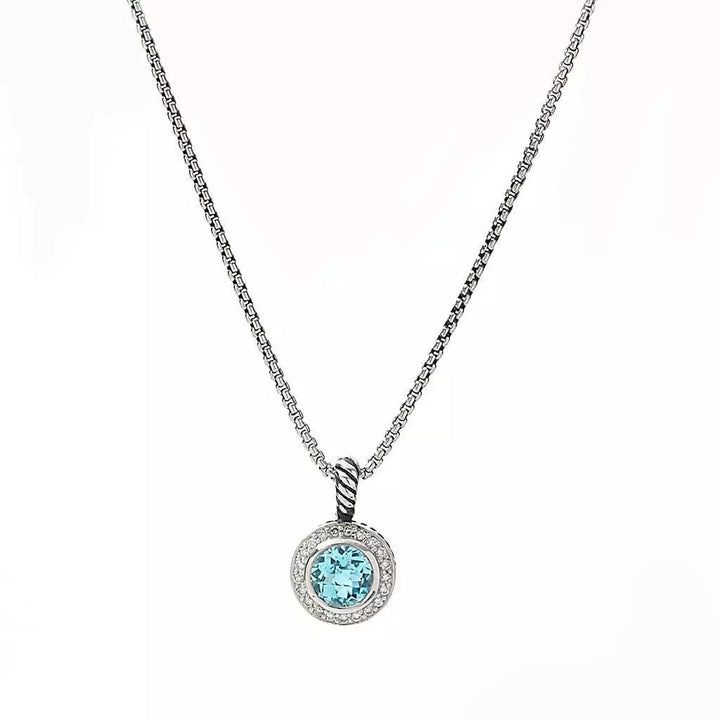 DAVID YURMAN ALBION CERISE BLUE TOPAZ &amp; DIAMONDS SILVER NECKLACE