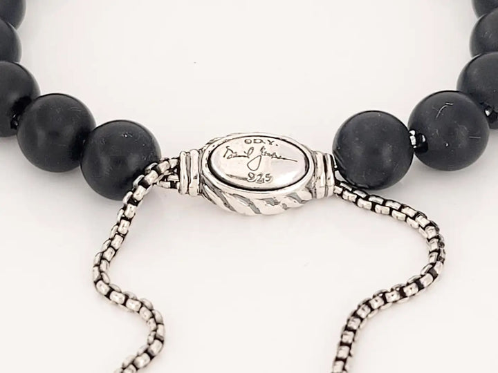 DY STERLING SILVER MATTE BLACL ONYX SPIRITUAL BEAD 8MM BRACELET