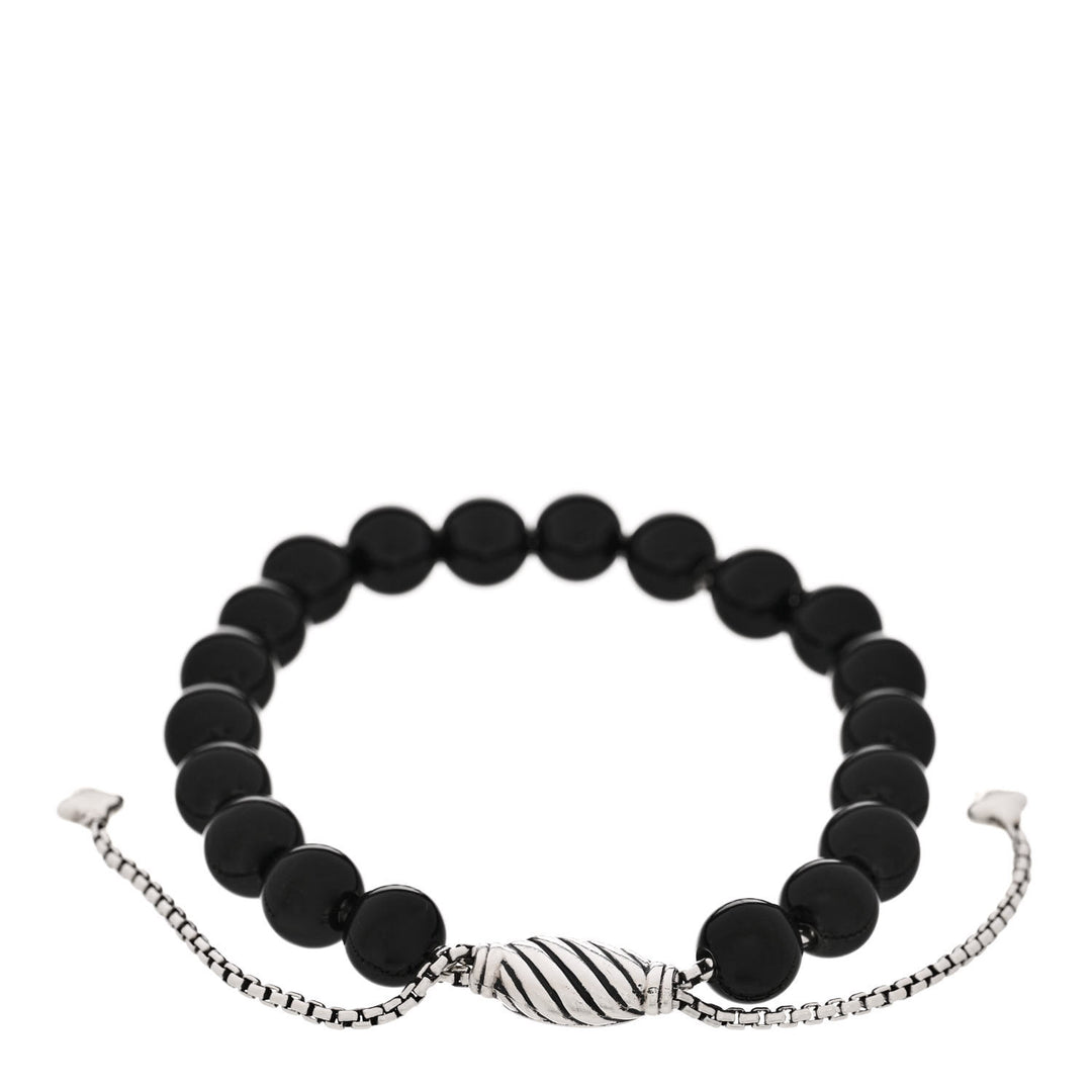 DY STERLING SILVER MATTE BLACL ONYX SPIRITUAL BEAD 8MM BRACELET