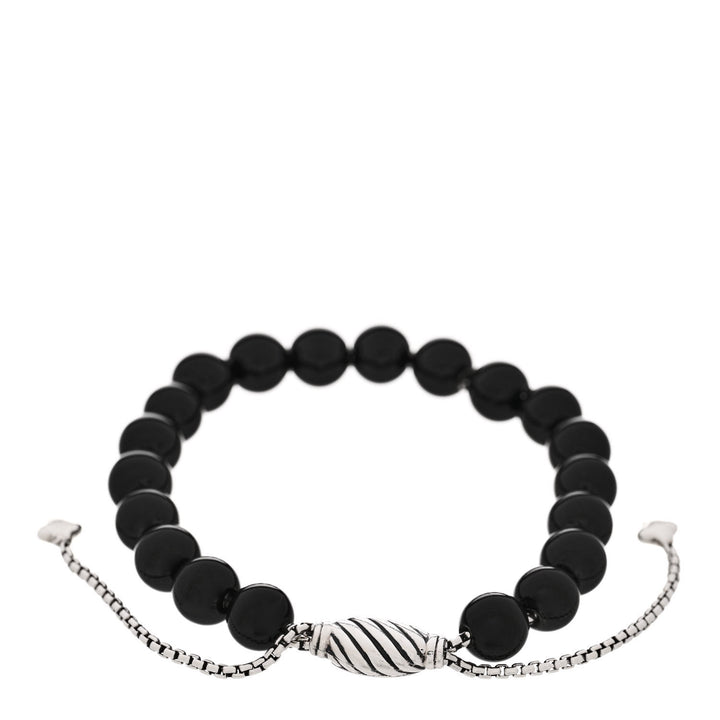 DY STERLING SILVER MATTE BLACL ONYX SPIRITUAL BEAD 8MM BRACELET
