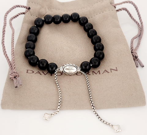 DY STERLING SILVER MATTE BLACL ONYX SPIRITUAL BEAD 8MM BRACELET