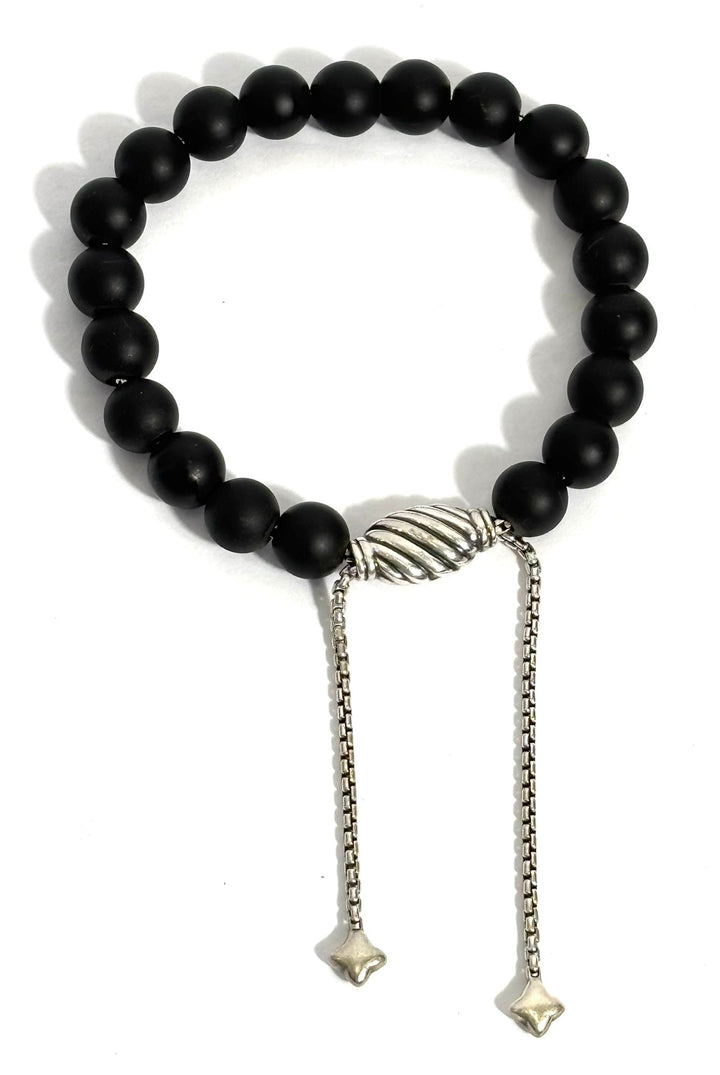 DY STERLING SILVER MATTE BLACL ONYX SPIRITUAL BEAD 8MM BRACELET