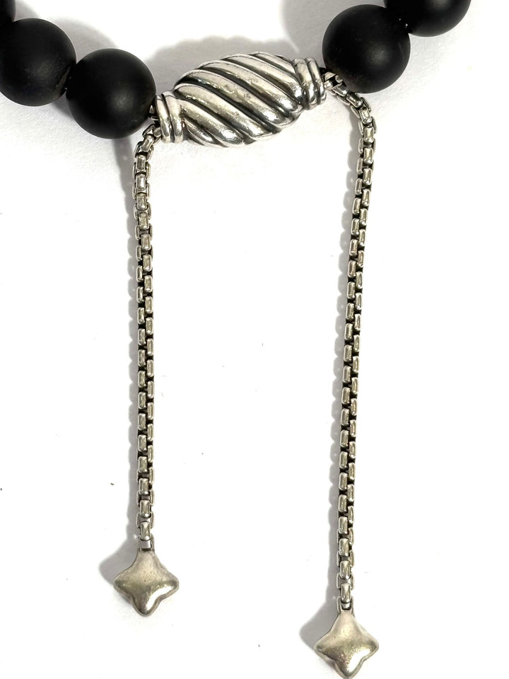 DY STERLING SILVER MATTE BLACL ONYX SPIRITUAL BEAD 8MM BRACELET