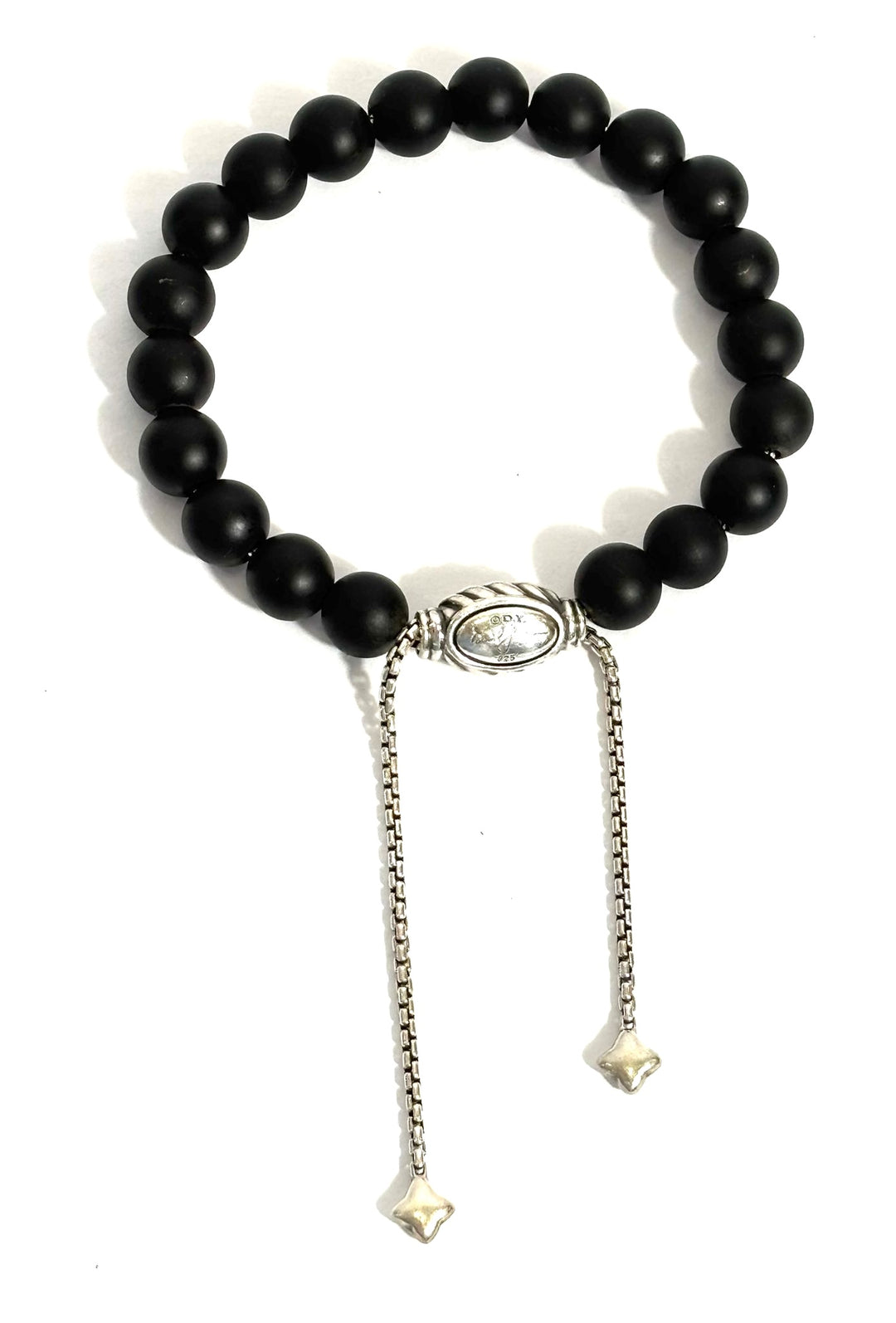 DY STERLING SILVER MATTE BLACL ONYX SPIRITUAL BEAD 8MM BRACELET