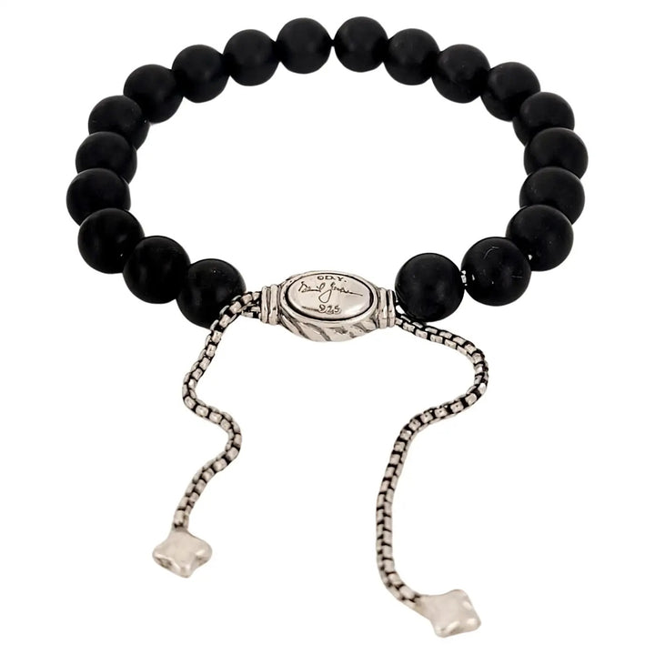 DY STERLING SILVER MATTE BLACL ONYX SPIRITUAL BEAD 8MM BRACELET