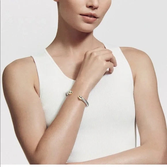 DAVID YURMAN STERLING SILVER 14K GOLD CABLE CLASSIC BRACELET