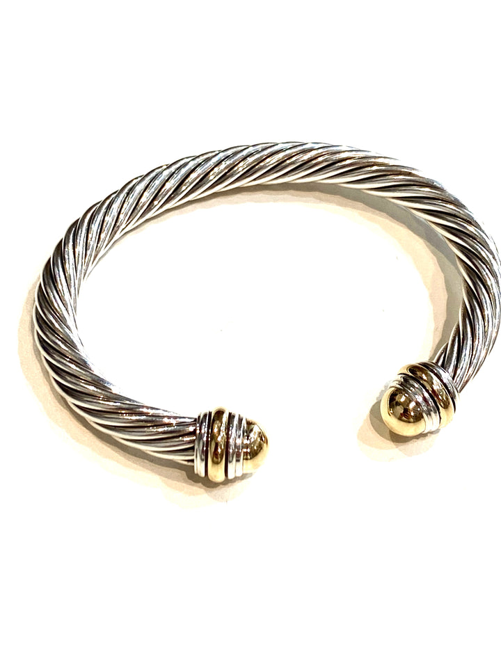 DAVID YURMAN STERLING SILVER 14K GOLD CABLE CLASSIC BRACELET