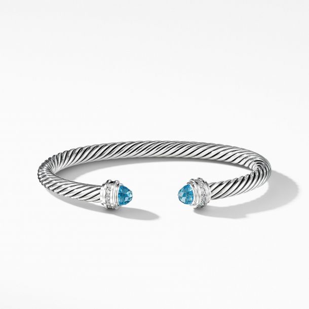 DAVID YURMAN CABLE COLLECTION® STERLING SILVER BLUE TOPAZ AND DIAMONDS BRACELET