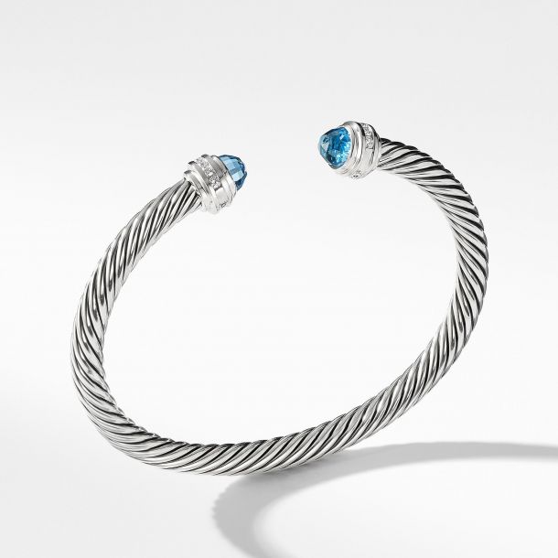 DAVID YURMAN CABLE COLLECTION® STERLING SILVER BLUE TOPAZ AND DIAMONDS BRACELET