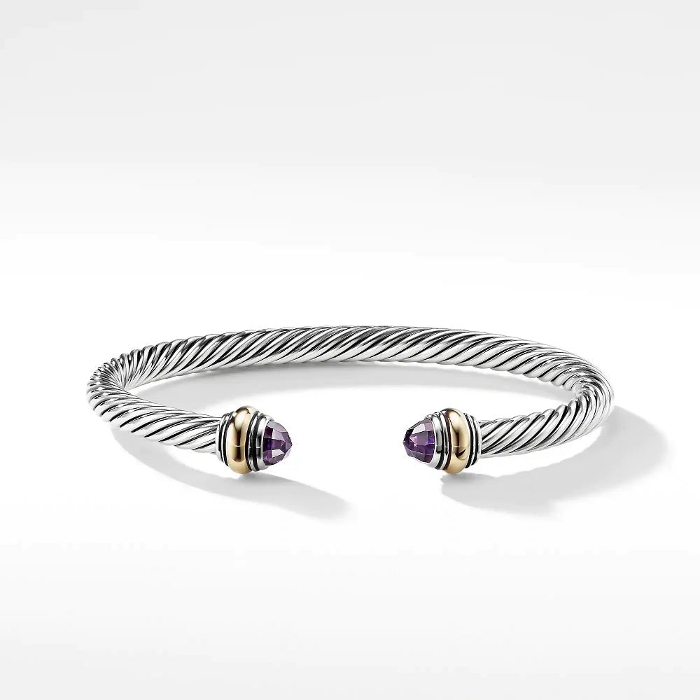 DAVID YURMAN CABLE COLLECTION® STERLING SILVER 14K GOLD AMETHYST BRACELET