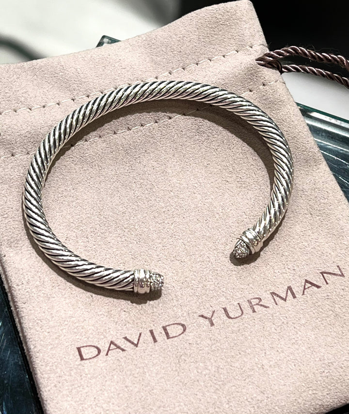 DAVID YURMAN CABLE CLASSICS STERLING SILVER DIAMONDS CAP BRACELET