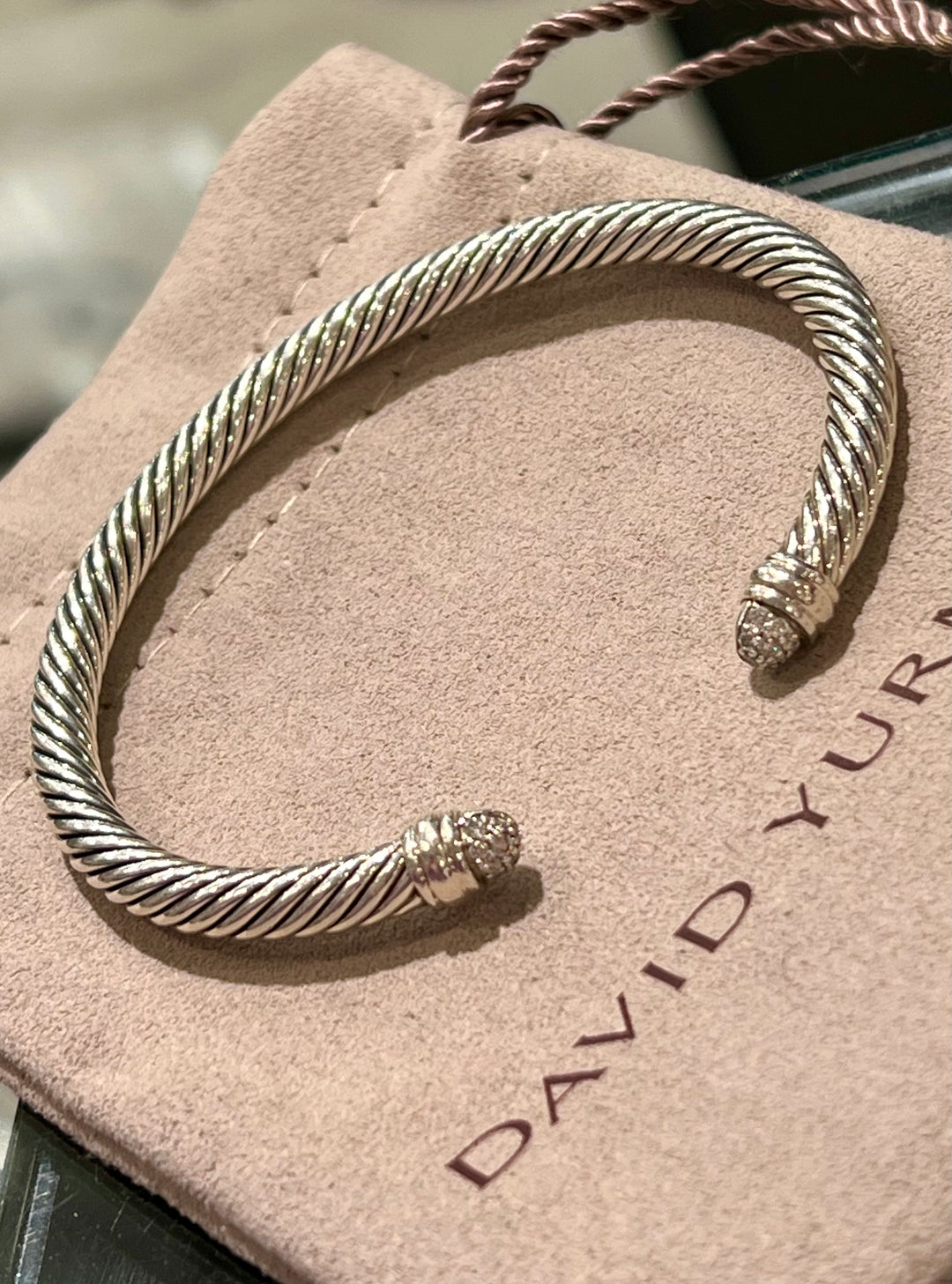 DAVID YURMAN CABLE CLASSICS STERLING SILVER DIAMONDS CAP BRACELET