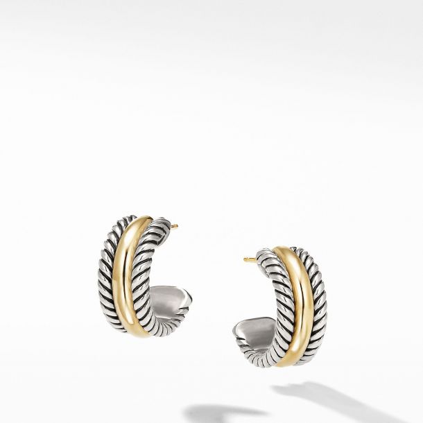 DAVID YURMAN CABLE COLLECTIBLES SILVER &amp; 14K GOLD HUGGIE HOOP EARRINGS