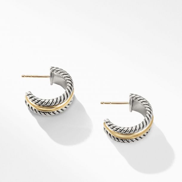 DAVID YURMAN CABLE COLLECTIBLES SILVER &amp; 14K GOLD HUGGIE HOOP EARRINGS