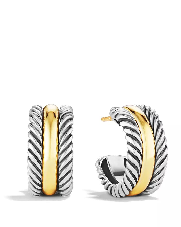 DAVID YURMAN CABLE COLLECTIBLES SILVER &amp; 14K GOLD HUGGIE HOOP EARRINGS