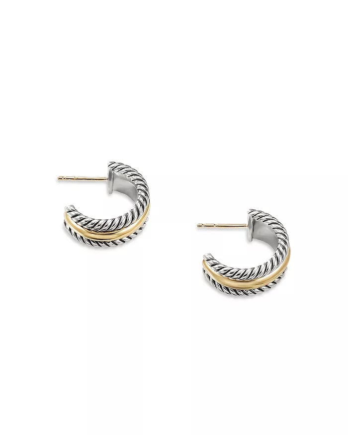 DAVID YURMAN CABLE COLLECTIBLES SILVER &amp; 14K GOLD HUGGIE HOOP EARRINGS