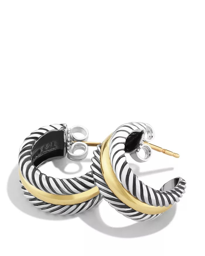 DAVID YURMAN CABLE COLLECTIBLES SILVER &amp; 14K GOLD HUGGIE HOOP EARRINGS