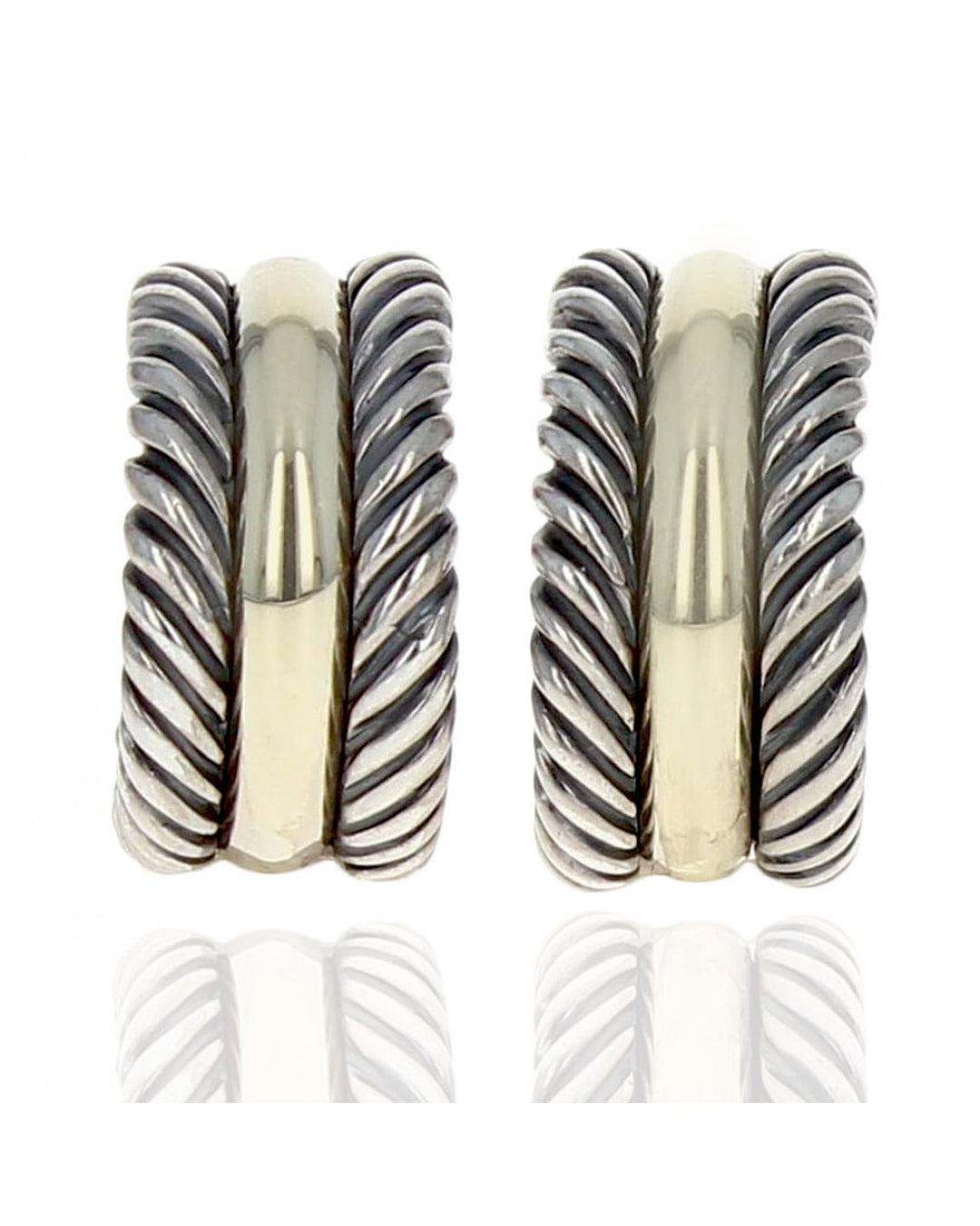 DAVID YURMAN CABLE COLLECTIBLES SILVER &amp; 14K GOLD HUGGIE HOOP EARRINGS