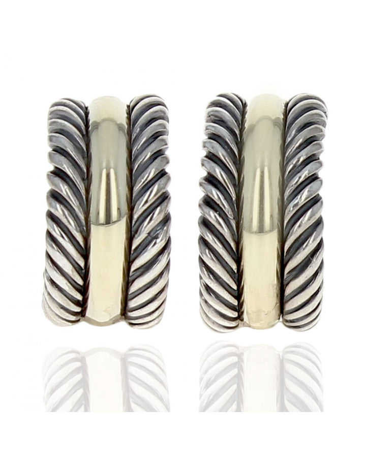 DAVID YURMAN CABLE COLLECTIBLES SILVER &amp; 14K GOLD HUGGIE HOOP EARRINGS