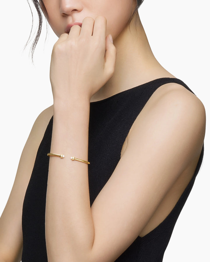 DAVID YURMAN CLASSIC CABELSPIRA® 18K GOLD DIAMONDS &amp; PEARLS 3MM BRACELET