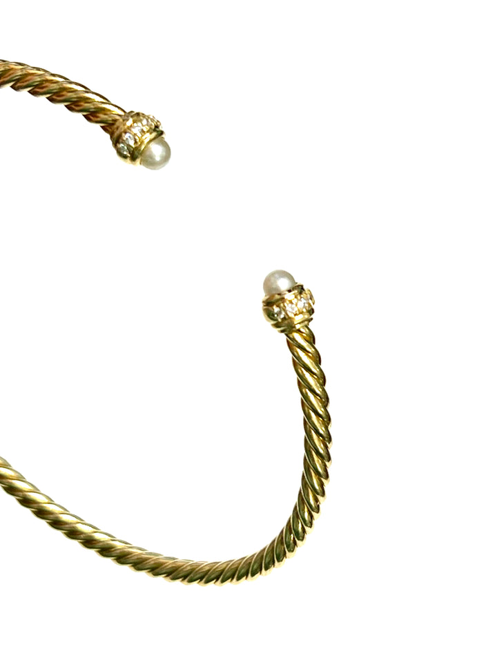 DAVID YURMAN CLASSIC CABELSPIRA® 18K GOLD DIAMONDS &amp; PEARLS 3MM BRACELET
