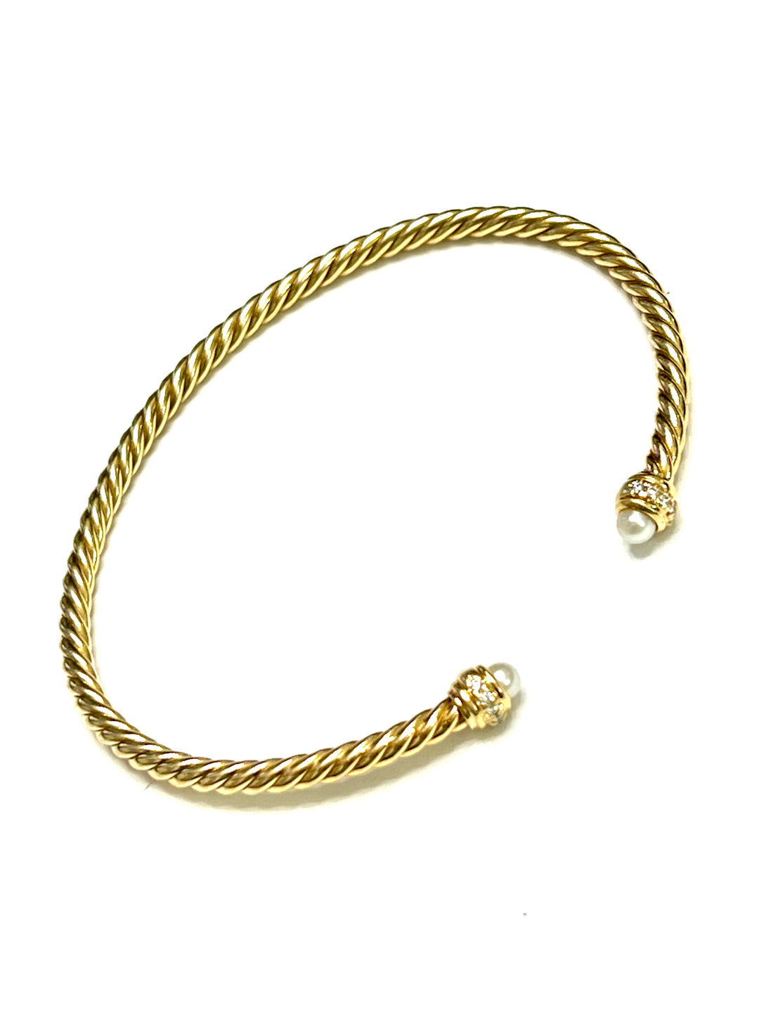 DAVID YURMAN CLASSIC CABELSPIRA® 18K GOLD DIAMONDS &amp; PEARLS 3MM BRACELET