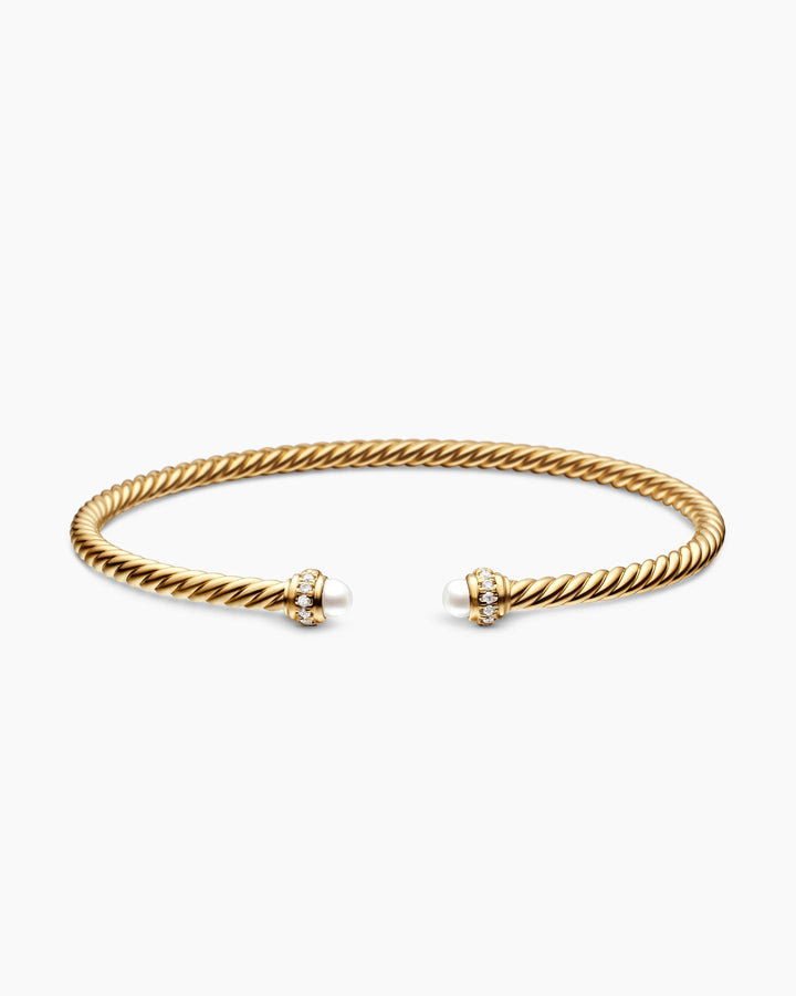 DAVID YURMAN CLASSIC CABELSPIRA® 18K GOLD DIAMONDS &amp; PEARLS 3MM BRACELET