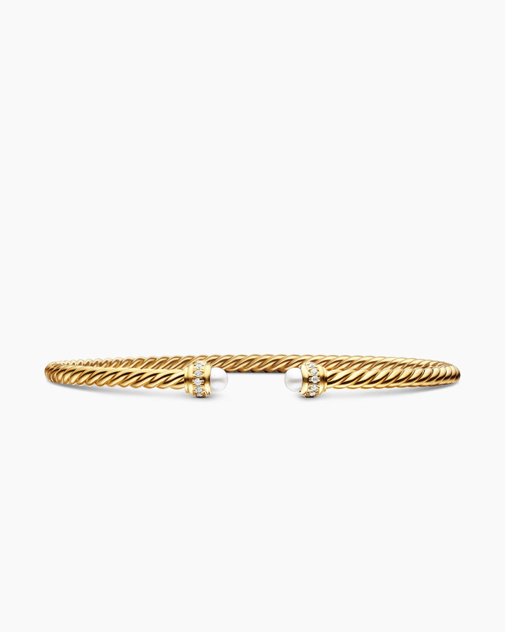 DAVID YURMAN CLASSIC CABELSPIRA® 18K GOLD DIAMONDS &amp; PEARLS 3MM BRACELET