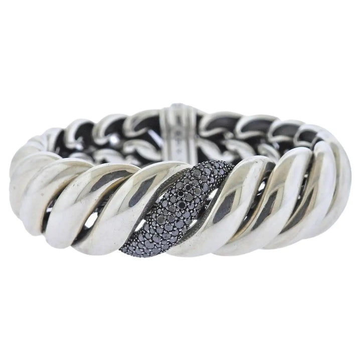 DAVID YURMAN MIDNIGHT MELANGE BLACK DIAMOND SILVER SCULPTED CABLE BRACELET