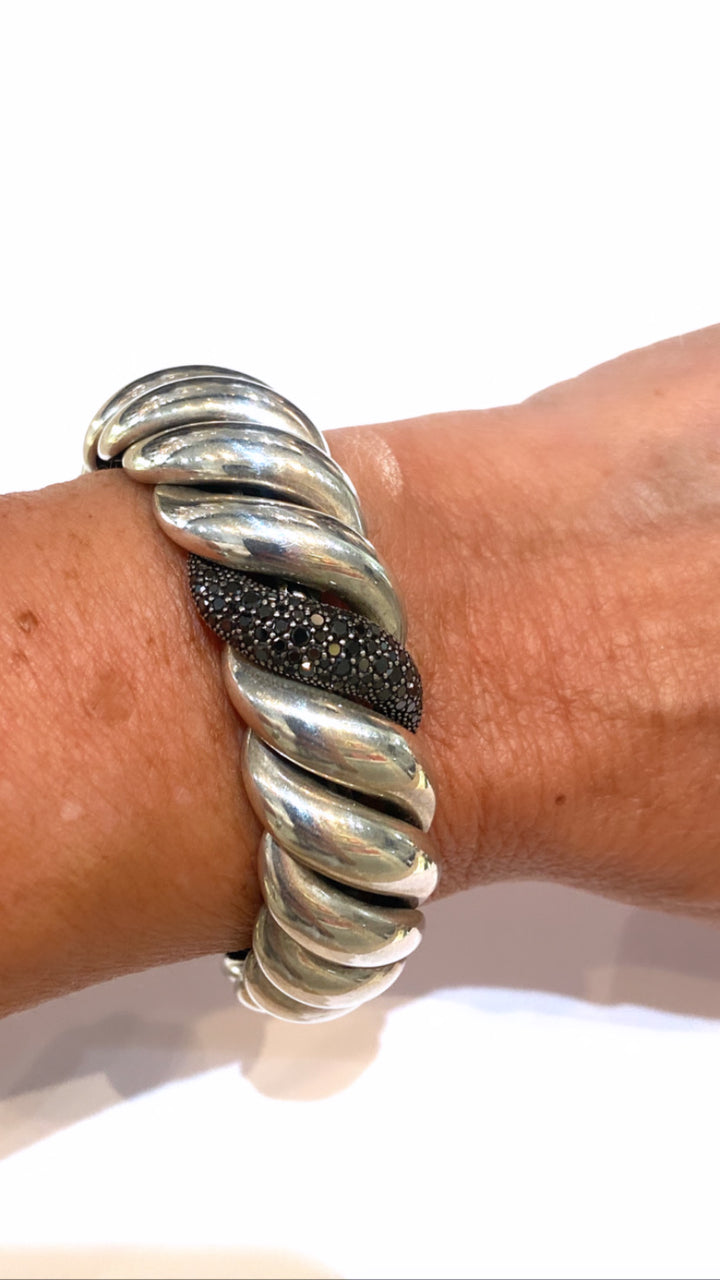 DAVID YURMAN MIDNIGHT MELANGE BLACK DIAMOND SILVER SCULPTED CABLE BRACELET
