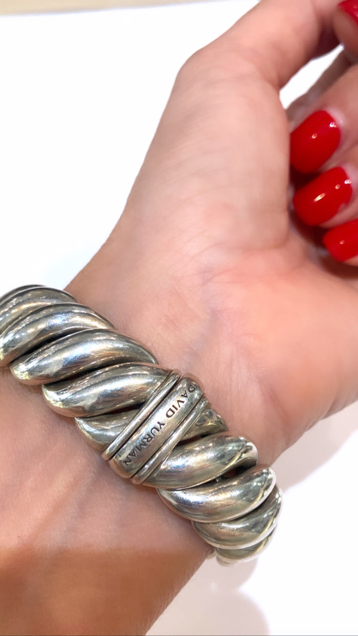 DAVID YURMAN MIDNIGHT MELANGE BLACK DIAMOND SILVER SCULPTED CABLE BRACELET