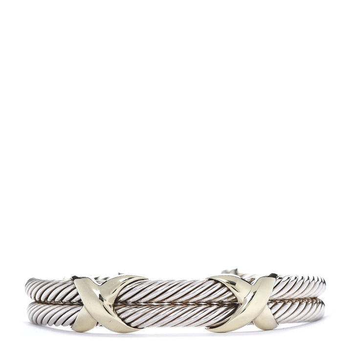 DY STERLING SILVER 14K GOLD DOUBLE X STATION CUFF BRACELET