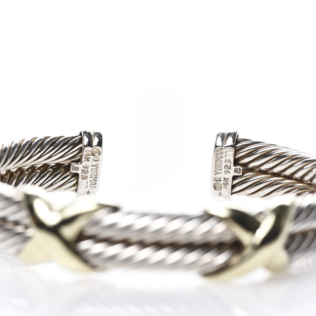 DY STERLING SILVER 14K GOLD DOUBLE X STATION CUFF BRACELET
