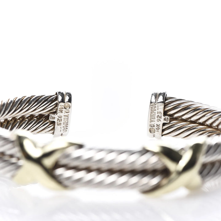 DY STERLING SILVER 14K GOLD DOUBLE X STATION CUFF BRACELET