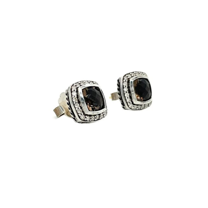 DAVID YURMAN ALBION SMOKY QUARTZ DIMOND TWO TONE EARRINGS