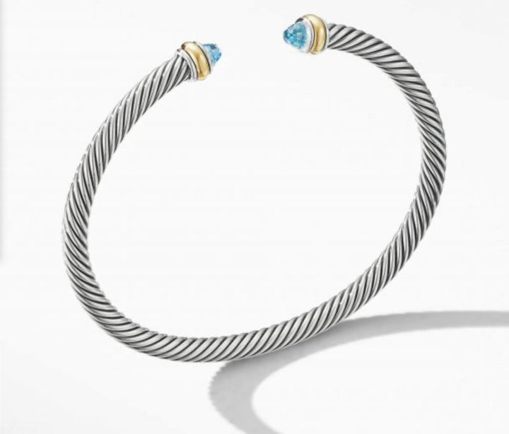 D.Y STERLING SILVER, 18K GOLD &amp; BLUE TOPAZ CABLE BRACELET