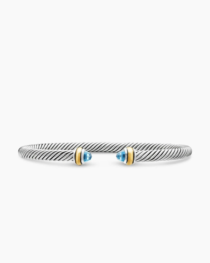 D.Y STERLING SILVER, 18K GOLD &amp; BLUE TOPAZ CABLE BRACELET