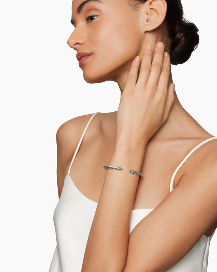 D.Y STERLING SILVER, 18K GOLD &amp; BLUE TOPAZ CABLE BRACELET