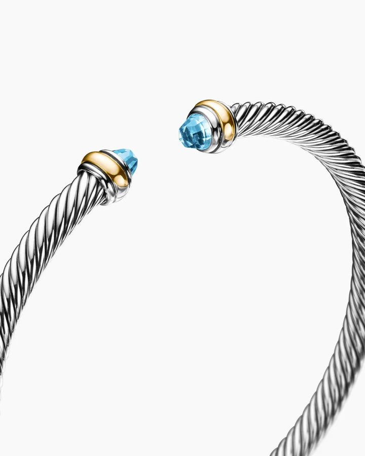D.Y STERLING SILVER, 18K GOLD &amp; BLUE TOPAZ CABLE BRACELET