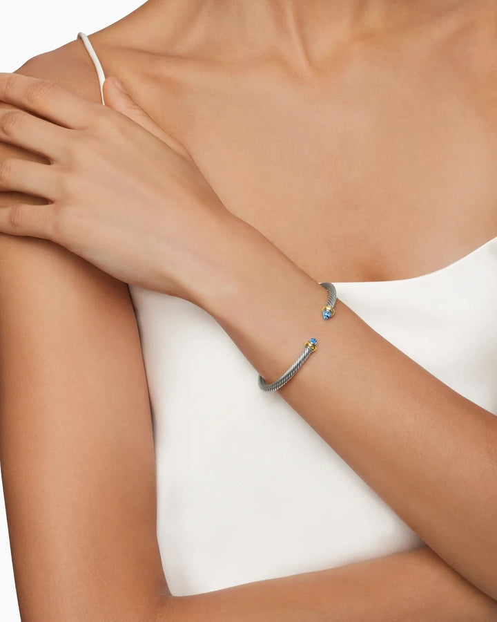 D.Y STERLING SILVER, 18K GOLD &amp; BLUE TOPAZ CABLE BRACELET