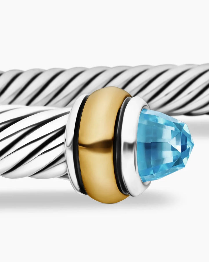 D.Y STERLING SILVER, 18K GOLD &amp; BLUE TOPAZ CABLE BRACELET