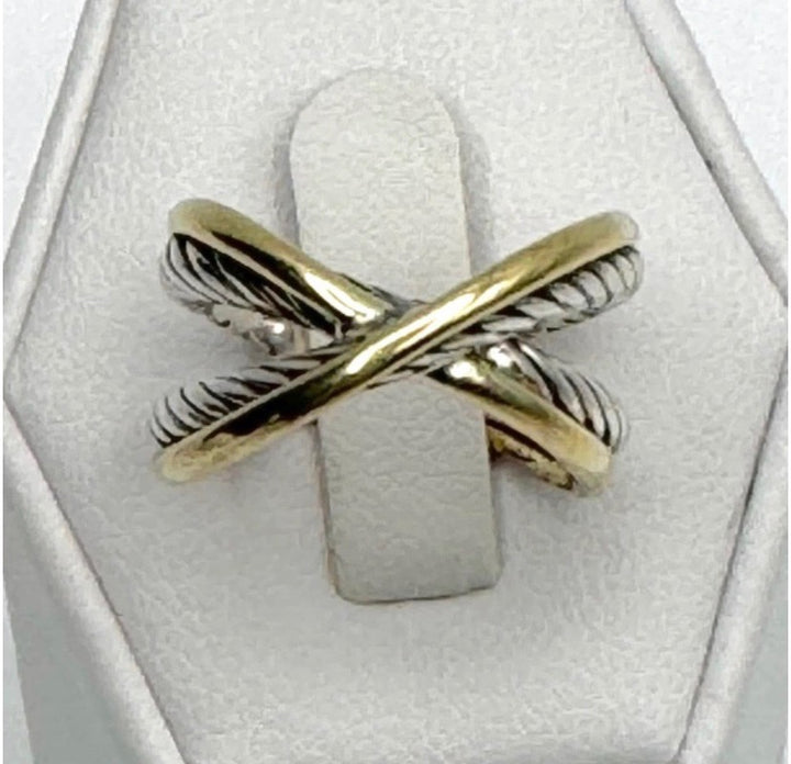 DY STERLING SILVER 18K GOLD CABEL CROSSOVER RING