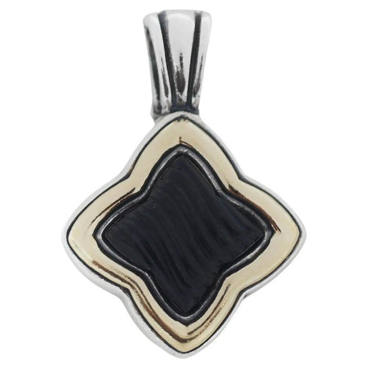 DY STERLING SILVER 18K GOLD ONYX QUATERFOIL ENHANCER CHARM PENDANT