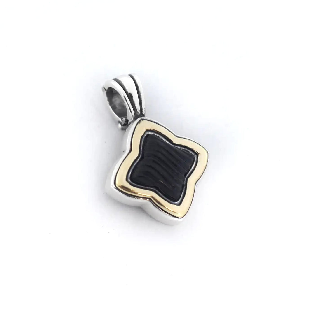 DY STERLING SILVER 18K GOLD ONYX QUATERFOIL ENHANCER CHARM PENDANT