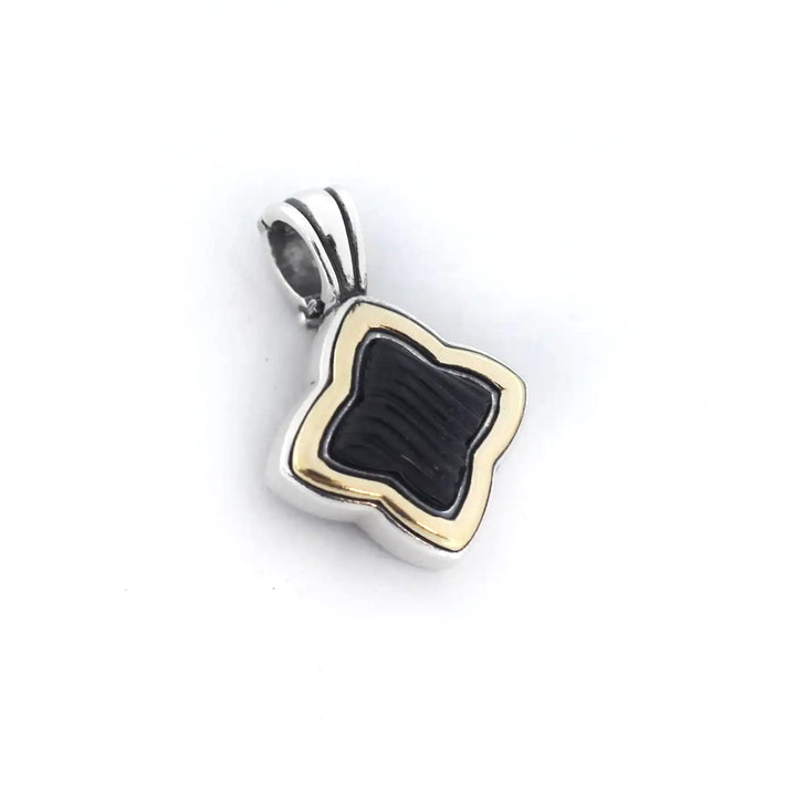 DY STERLING SILVER 18K GOLD ONYX QUATERFOIL ENHANCER CHARM PENDANT